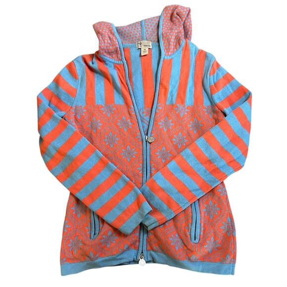 Neve Electra Mixed Print Full Zip Hood Sweater Size Medium Cozy Stripes Outdoors - Picture 1 of 7